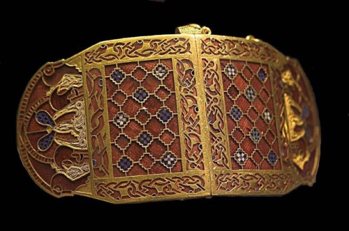 Early Anglo Saxon gold shoulder-clasp …inlaid with garnet cloisonné and glass. 6thC-early 7th