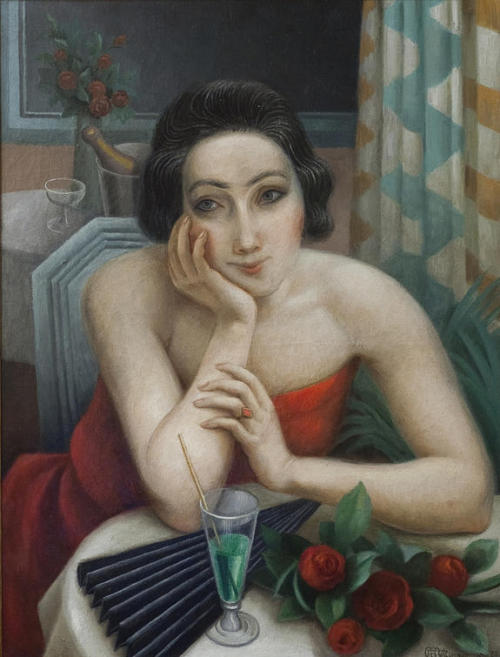 Jeune Femme Pensive aux Roses Rouges, 1923, Jean Metzingerwww.wikiart.org/en/jean-metzinger/