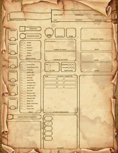 Made a custom 5th Edition scroll themed character sheet.Download available on my Facebook group page