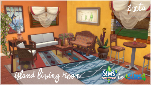 TS3 Island Paradise to TS4: Island Living Room  All done! Everything is base game compatible. What y