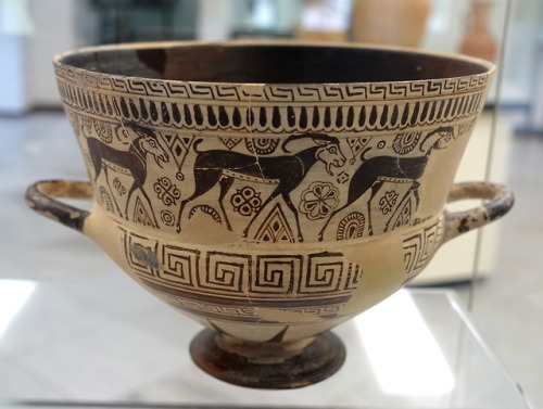 Ancient Greek chalice in the Chios style of East Greek painting, depicting a procession of ibexes.  