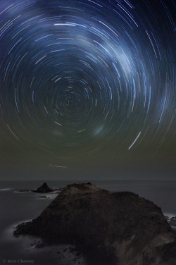 kenobi-wan-obi:   The South Celestial Pole  Looking south from the coast of Phillip Island (140 km south of Melbourne) stars trails around the south celestial pole in this long exposure image. The Large and Small Magellanic Clouds appear ghostly above