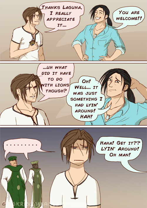 skribleskrable:  Ah I can’t believe I managed to finish this AND color it aswell! Happy birthday Squall! I’m uploading it a bit early as I’m away tomorrow! Also big thanks to emeraldlatias who read through the comic for me!