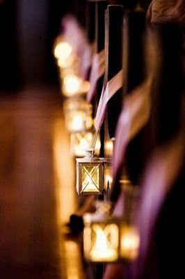 chasingrainbowsforever: Mini Lanterns on Church Pews