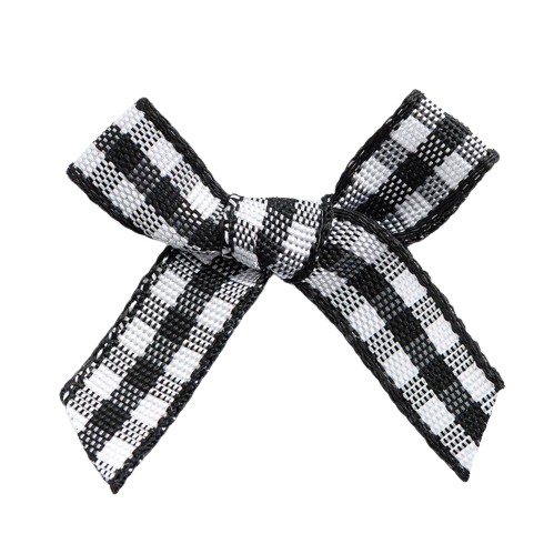 transparent image of a small black gingham ribbon bow