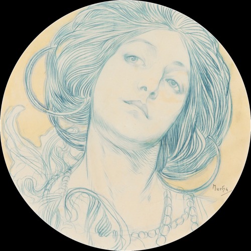 Portrait d'une jeune femme.c.1900. Diam : 31 cm. Project for a stained-glass window for the front of
