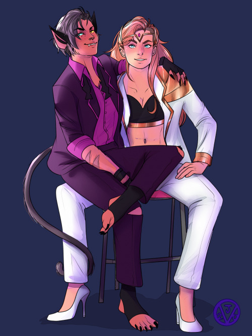 jen-iii:  Another donation commission!! They wanted my suit Catra and Adora together so I had to draw them in the gayest energy pose possible lmao