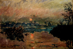 artist-monet:  Sunset, Claude MonetMedium: