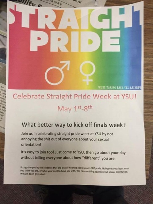 Youngstown State University is having a straight pride during finals week to celebrate how offensive