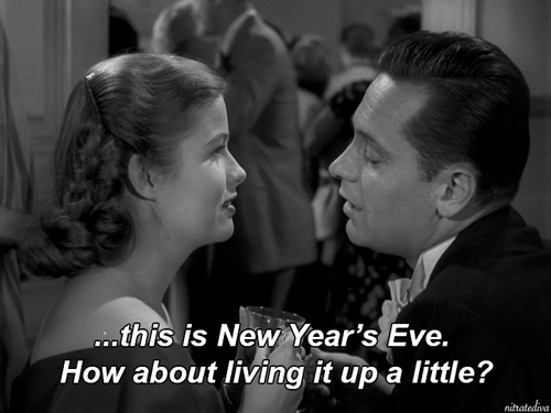 Nancy Olson and William Holden in Sunset Boulevard (1950). #1950s#billy wilder#sunset boulevard#film noir#william holden#nancy olson #happy new year  #new years eve  #new years gif #classic film#old moives#classic movies #classic movie gi