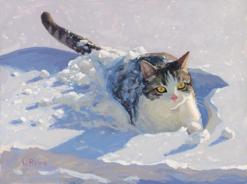 urgetocreate:Lena Rivo, Cat in the Snow, 2022, Gouache on board