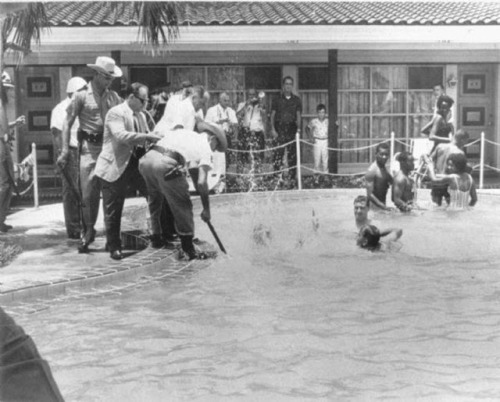 lostinurbanism:Motel Manager, James “Jimmy” Brock Pouring Acid Into Pool to Drive B