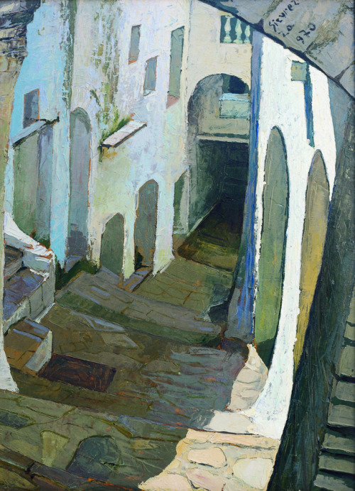 Vicolo di Itri,  Alley of Itri   -    Antonio Sicurezza , 1970.Italian,1905-1979Oil on canvas, 71 × 