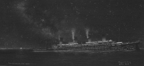 rivet-ing-titanic: Roger C. Long. “The Light On The Horizon”. Charcoal and white chalk.