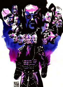 robschamberger:  Day 2 of 25 Days of the Deadman! A piece I did back in 2012 illustrating a vision of his WrestleMania Streak!Ink and watercolor on 9″ x 12″ watercolor paper‪#‎Undertaker25‬ 
