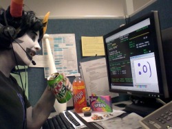 pantslesswrock:  captainzappy:  rapunzelsempai:  &ldquo;MoShI mOsHi MoThErFuCkEr, HoW mAy I hElP yOu?&rdquo; I work at a call center and I got to dress up as Gamzee for halloween. Took full advantage of it Alternate title: Why the motherfuck am I working
