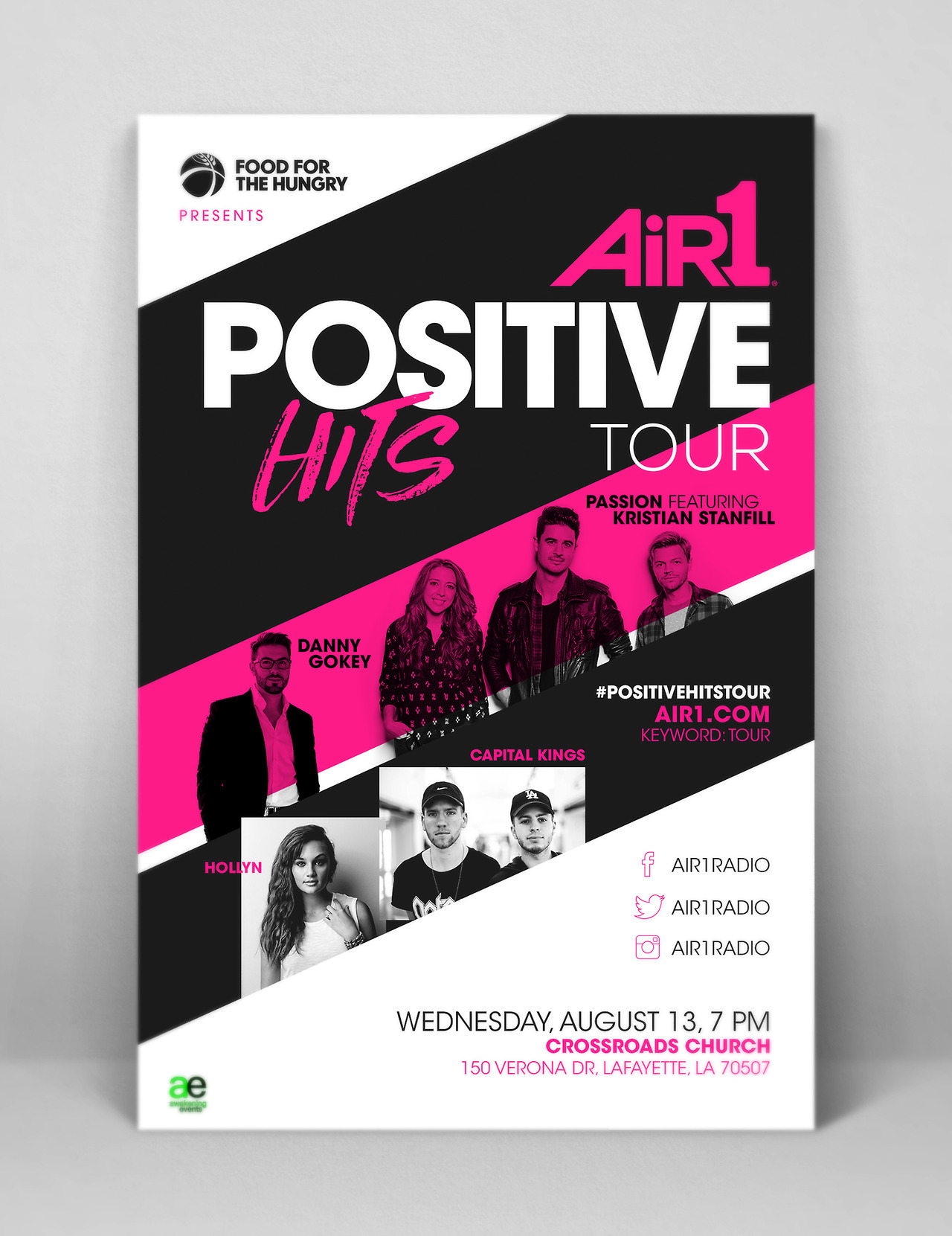 This is a re-design of the branding for the Air1 Positive Hits tour. This year I was going for a bold, vibrant color palette to capture the excitement and energy of the event.