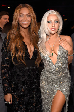 gagafanbase:  Beyoncé and Lady Gaga at the Grammys, February 8th, 2015.