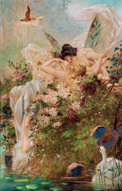art-nimals: Hans Zatzka, Two Fairies Embracing in a Landscape with a Swan, 1900 do i even have to sa