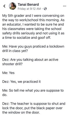 ruby-white-rabbit:  theambassadorposts: Read this and try not to cry  Kids shouldn’t have to sacrifice themselves to save other kids. Kids shouldn’t have to know how to handle active shooters at school.  There shouldn’t be shooters at school. My