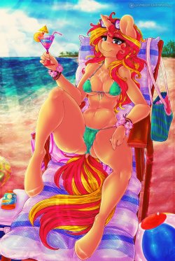 dimwitdog:   Supported Update - Bikini post.Comfy Sunset at the beach. I’m super happy with how this looks, this is my favourite version but prepare for more.Patreon | Furaffinity | Higher res     hnnng &lt;3 &lt;3 &lt;3