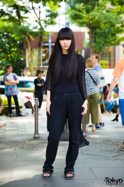 tokyo-fashion:  Murata on the street in Harajuku wearing minimalist fashion including layered tops, vintage drawstring pants, and Dr. Martens sandals. Full Look