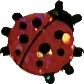 sticker of a red ladybug, facing right. it has a glittery foil finish.