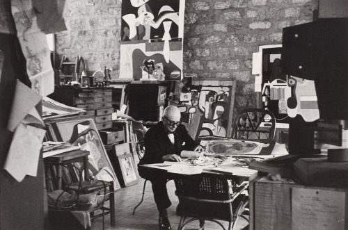 Le Corbusier in his atelier, Paris, 1961, Gisèle Freund.