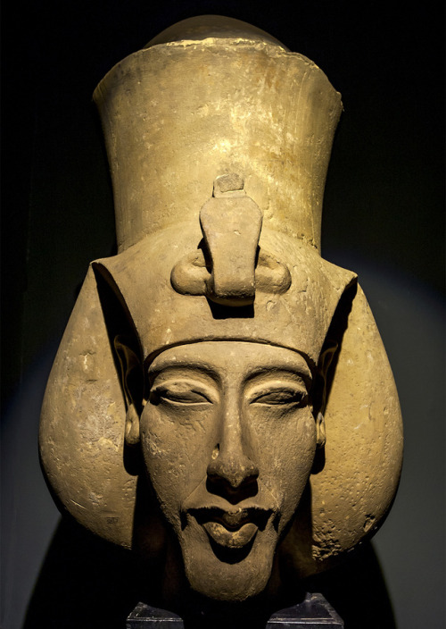 Statue Head of AkhenatenA large sandstone bust of the 18th dynasty pharaoh Akhenaten (also known as 