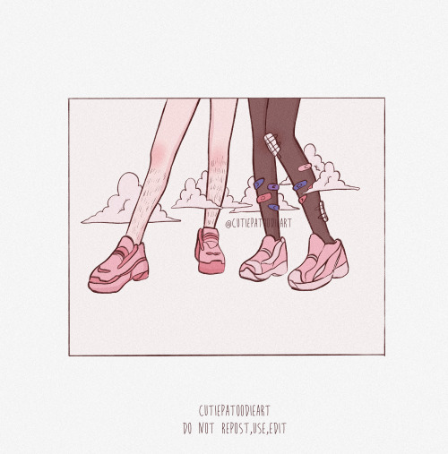 cutiepatoodieart: ♡♡♡[ID: Illustration of two people’s legs. One person has pale skin and hair