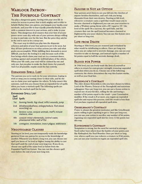 5ecardaday: Warlock Patron- Fourfold Contract  If you’d like to help support me to keep doing 