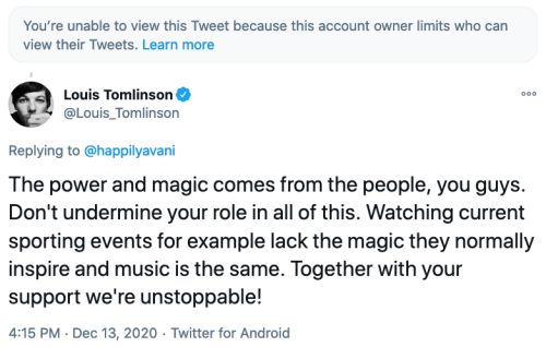 louistomlinsoncouk:13/12The first private tweet that Louis replied to:The second private tweet that 