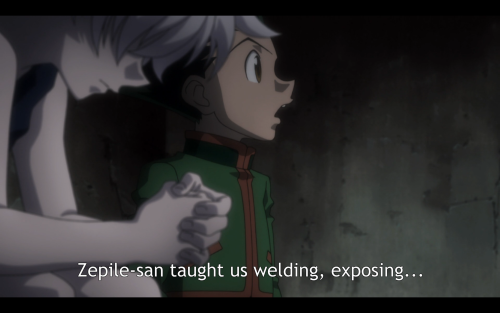 Gon is trying to keep Killua and himself distracted so they don’t get down too much by rambling a bi