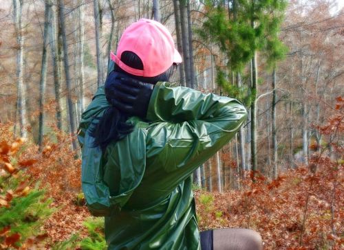 Wearing your rainwear in the sun is so much fun.Reblog if you also like to wear your Rainwear on sun