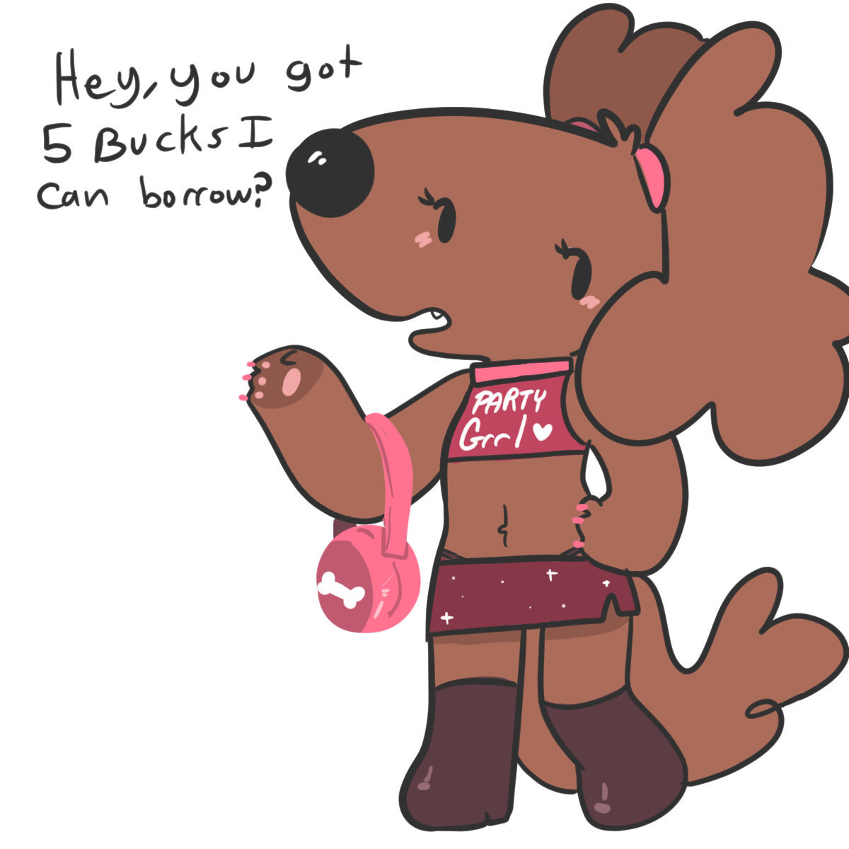 minibutts:Brown dog needed five bux for the cab.  Now she’s gonna be late, thax