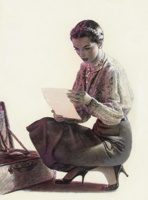 The Letter. Edwin A. Georgi (American, 1896-1964). Illustration, mixed media on board.  A 