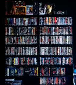 bewarethehorrorblog:  Horror collection update! I moved my small collection of books, records and clutter to make more shelf room for films. By the way, I just got that Dream Warriors vinyl, that’s why it’s balanced precariously on the edge there,