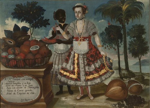 Portrait of a noble lady with her black slave (1783) by Vicente Albán, Ecuador