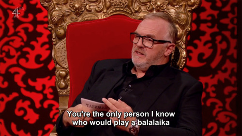 [ID: Four screencaps from Taskmaster. Greg Davies says, “You’re the only person I know w