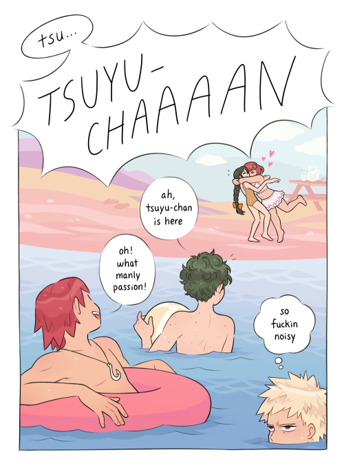 cleaned up an old bnha comic in my drafts… tsuchako at the beach!