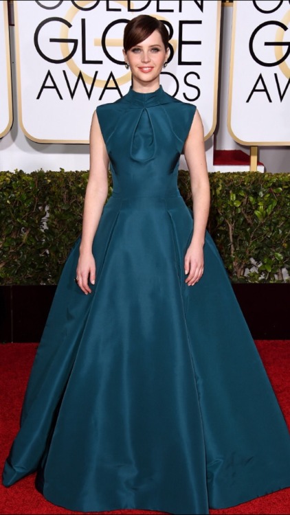 Felicity Jones in Christian Dior at the 72nd Golden Globes