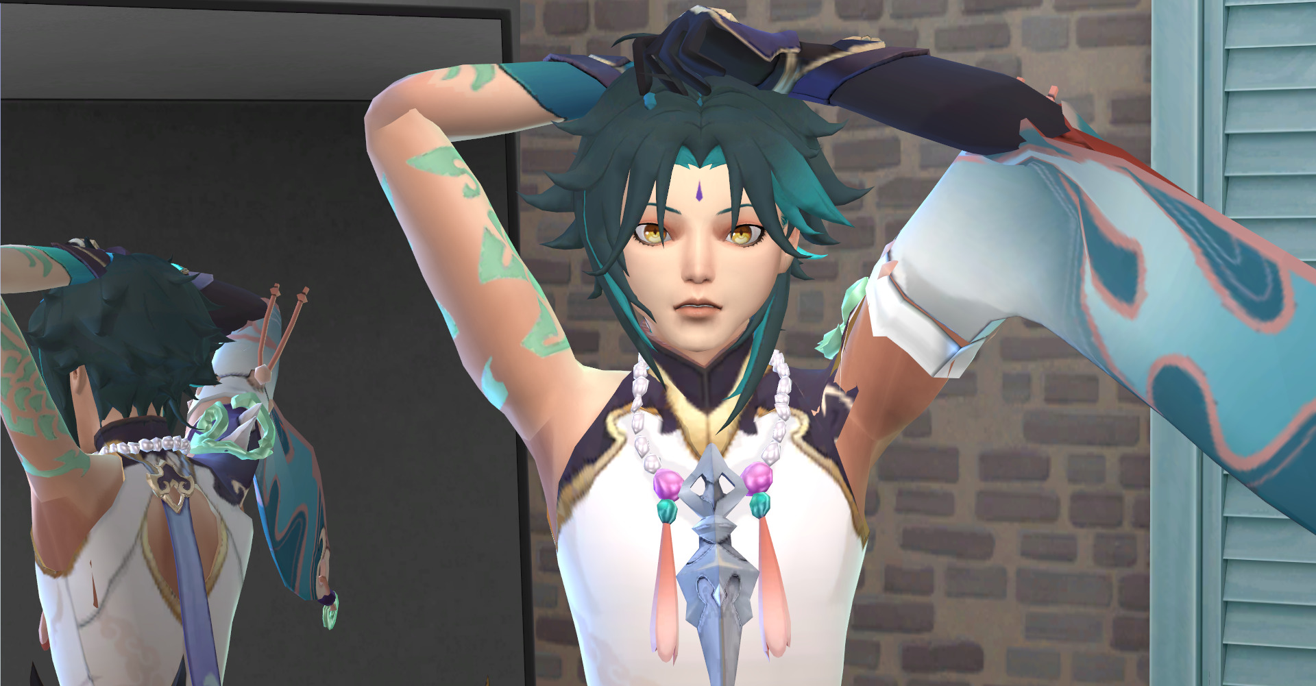 front look of xiao from genshin impact for sims 4