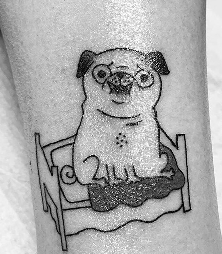 Minimalist cat and dog tattoo in line art.
