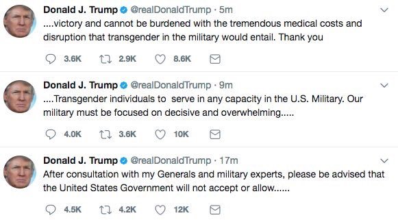 BREAKING: Trump bans transgender people from serving in the military in any capacity