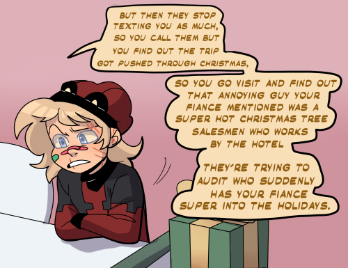 ask-thelittleheros:Wade: Happy Holidays! Watch your backs for attractive Christmas tree salesmen.