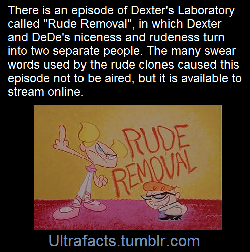 ultrafacts:    “Rude Removal” is a cartoon segment originally produced for the animated television series Dexter’s Laboratory for Cartoon Network. The segment was intended to air as part of an episode from the second season in 1997, but was never