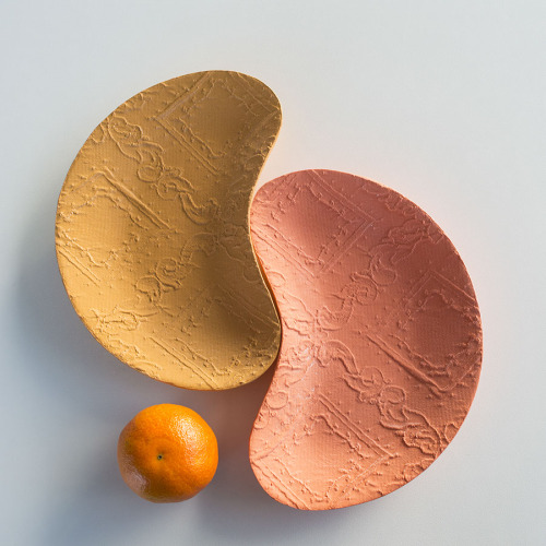 From A Different Cloth - new plates made from coloured stoneware and porcelain.  Textiles from Marce