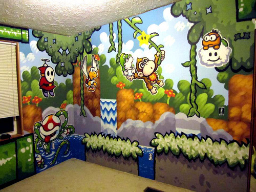 alienpanda:Amazing room painted in a Yoshi’s Island theme!!!