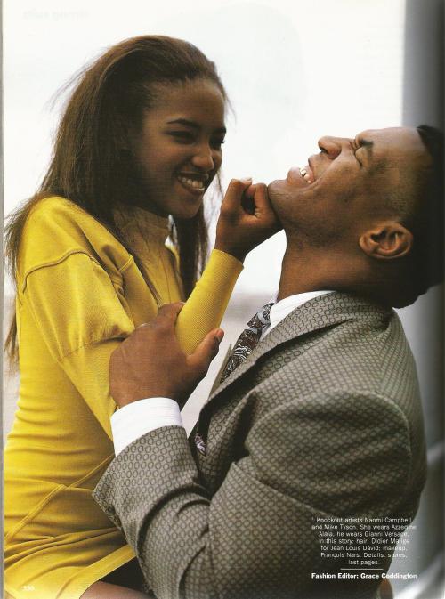 saloandseverine:  US Vogue December 1989, Fight Night Naomi Campbell & Mike Tyson by Bruce Weber 