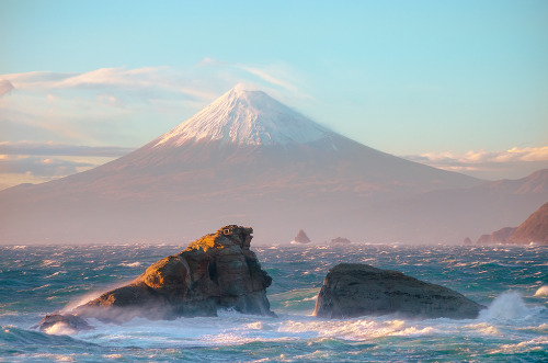 earth-land:  Mount Fuji - Japan   Rising 3776 meters above sea level, Mount Fuji is Japan’s tallest mountain and most iconic landmark. Images of the nearly perfect, solitary volcano have appeared in paintings, wood block prints and other artworks for